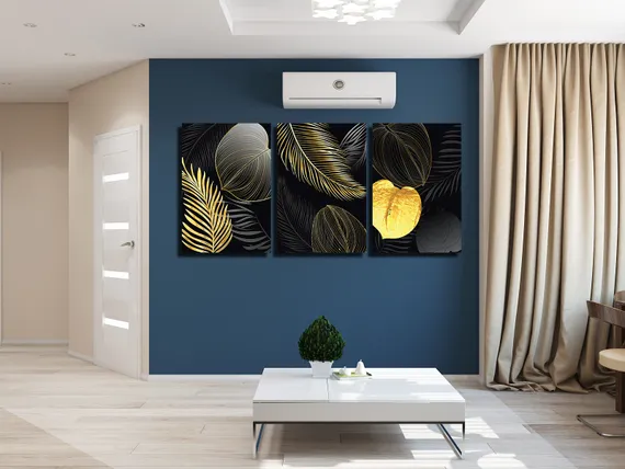 Модульная картина "Черно-золотые листья"