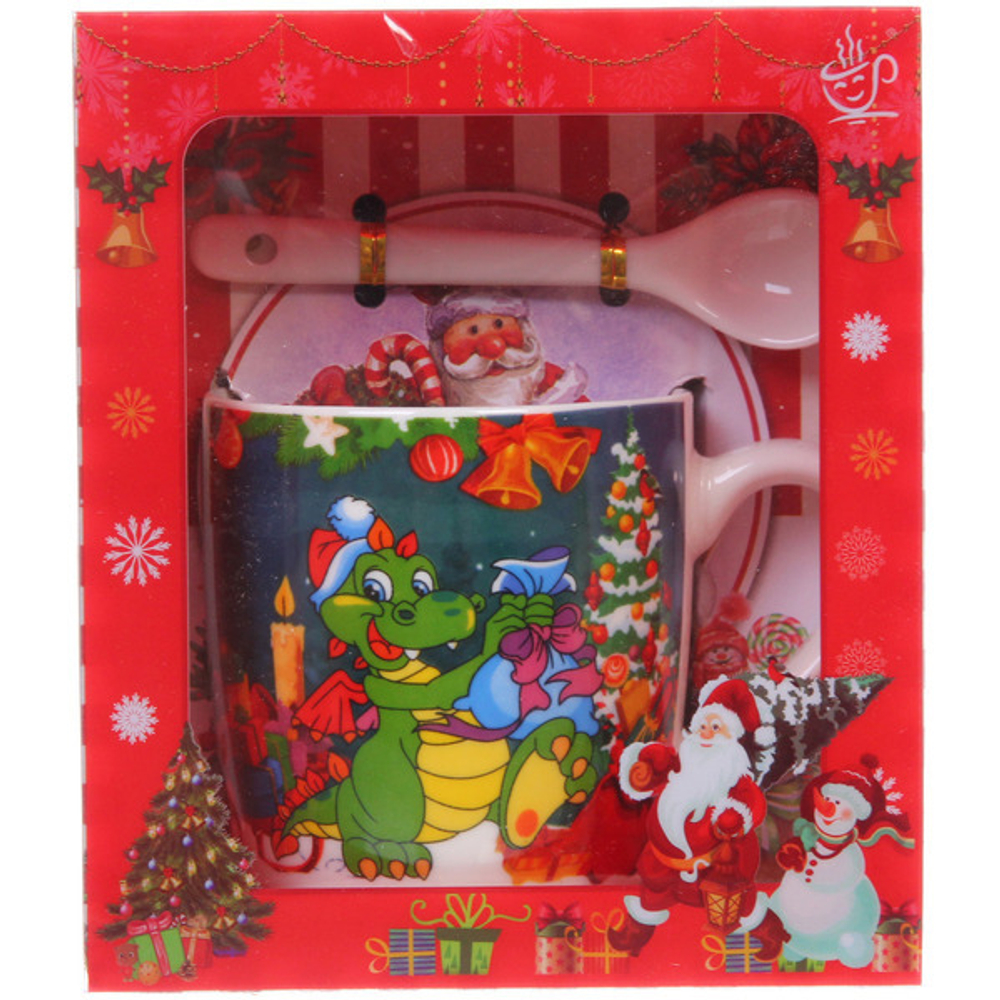 Кружка керамическая 200мл «Веселый Дракоша» с ложкой в подарочной коробке