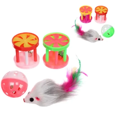 Игрушки в наборе 4шт для кошек «МУРОЧКИН», цвет микс, с бубенчиками и мышка