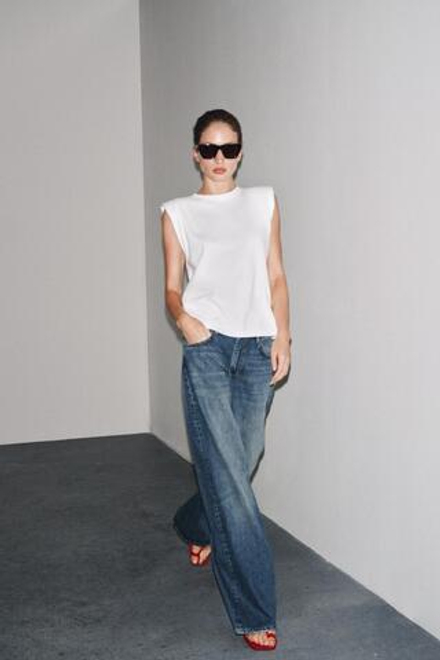 ZARA ТОП С ПОДПЛЕЧНИКАМИ БЕЗ РУКАВОВ, БЕЛЫЙ