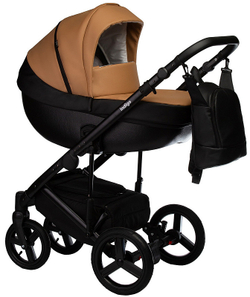 Детская коляска Indigo Tour Eco 3 в 1 с автокреслом Avionaut Cosmo Te05 черная кожа+рыжая кожа