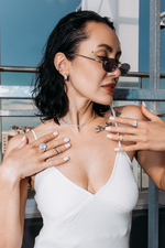 Фаланговое кольцо "Двойная галочка" с фианитами