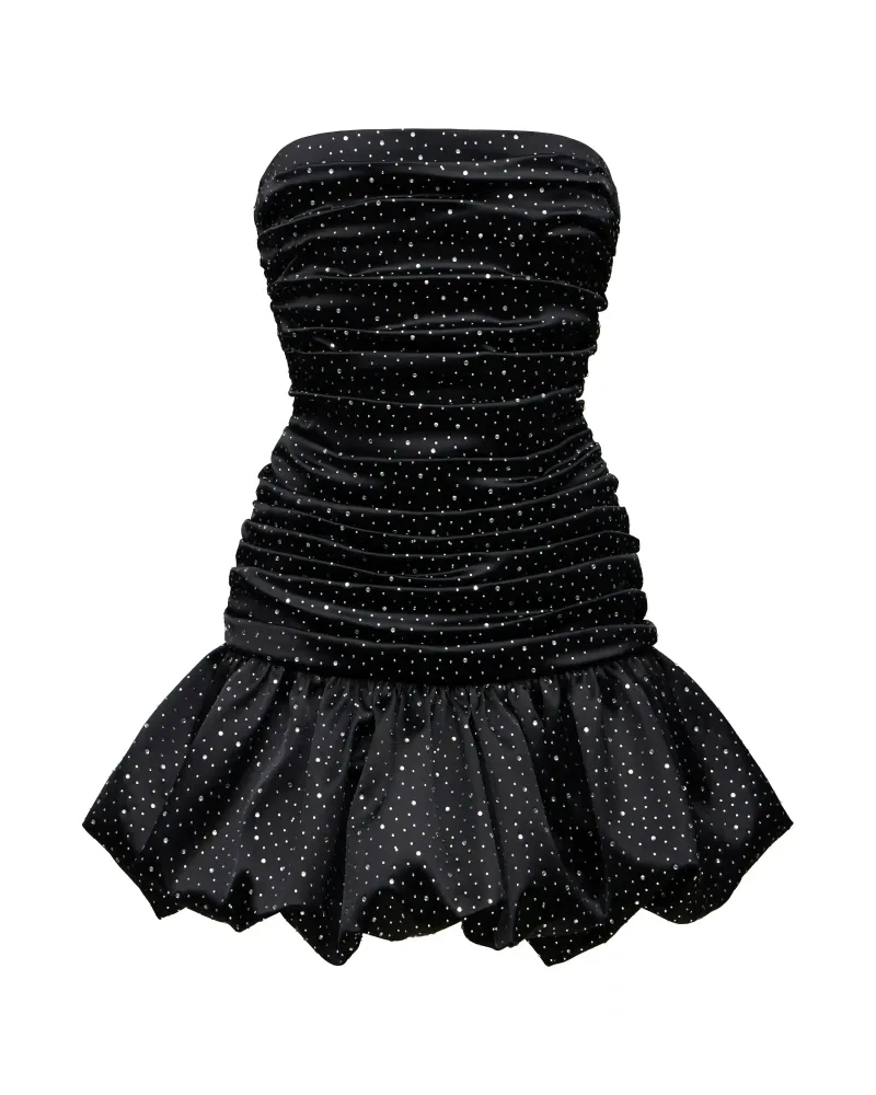 Taylor mini, платье мини из черного атласа со стразами