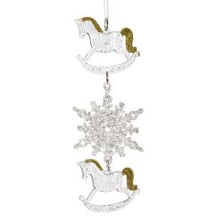 GAEM Украшение новогоднеe подвеска"Снежинка с лошадками", L6,5 W0,5 H18 см