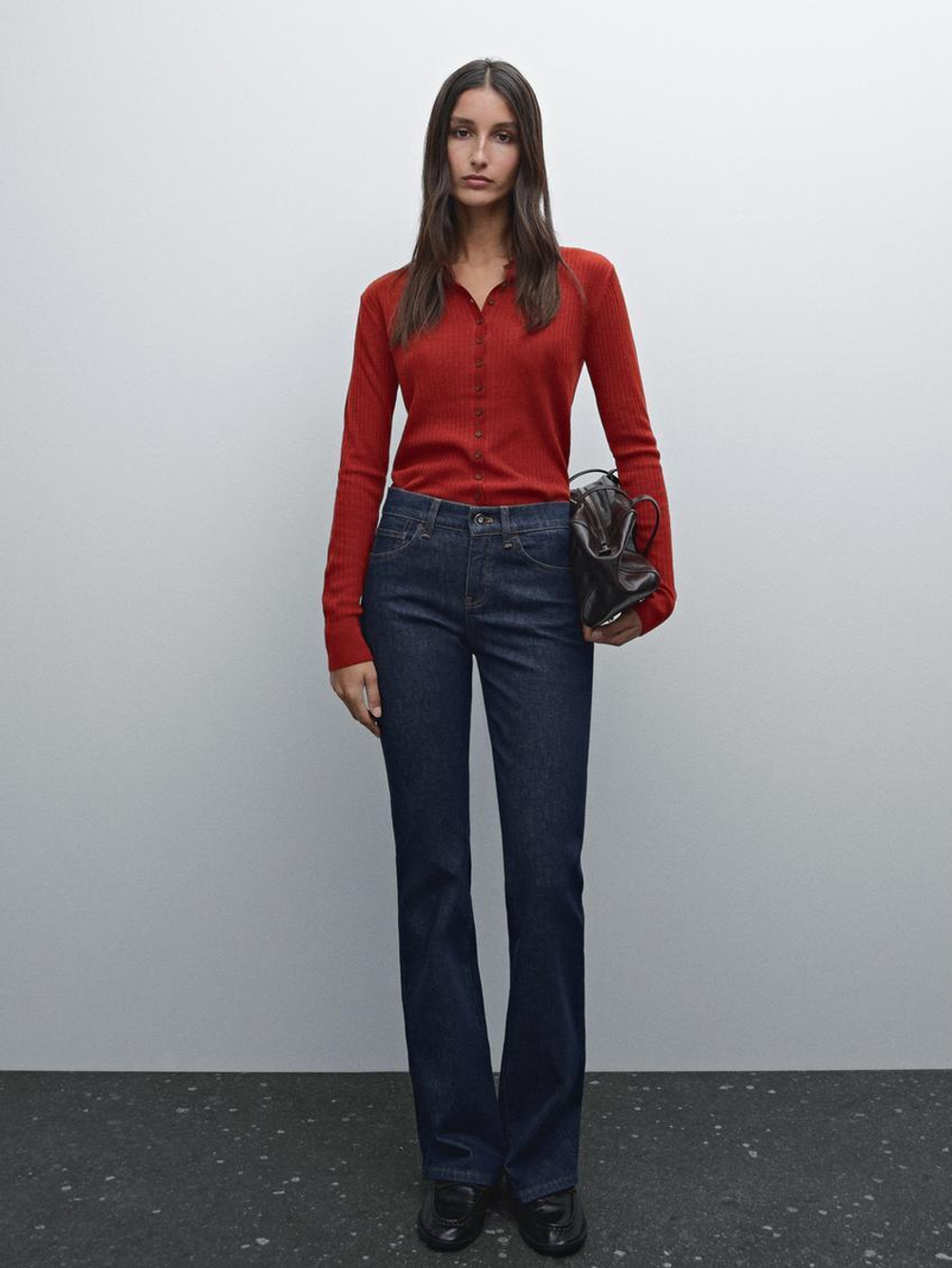 Massimo Dutti Трикотажный свитер с контрастными пуговицами, красный