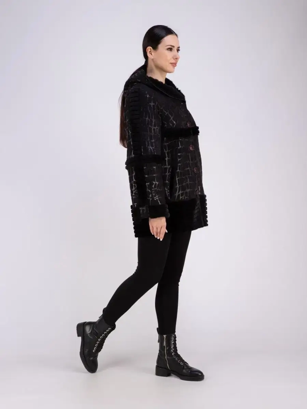 Дубленка женская натуральная с капюшоном оверсайз Турция