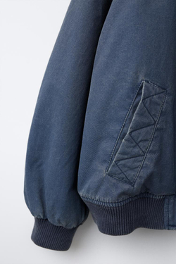 ZARA БОМБЕР C ЭФФЕКТОМ ПОТЕРТОСТИ И ПРИНТОМ STITCH & ANGEL © DISNEY, СИНИЙ