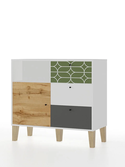 Комод МАМА 3 ящика с дверью STORY Овалы, Белый