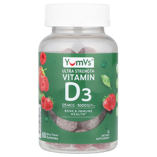YumVs, Витамин D3, ягоды, 60 жевательных таблеток (2500 МЕ в жевательной таблетке)