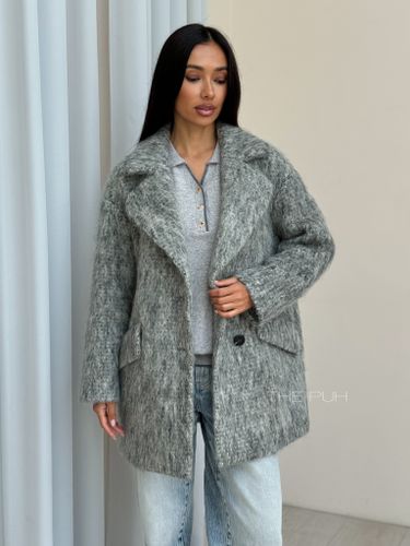 Укороченное серое пальто из шерсти