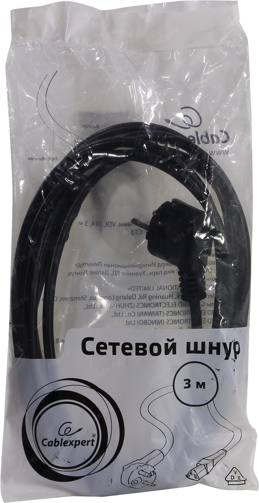 Cablexpert &lt;PC-186-VDE-3M&gt; Кабель компьютер - розетка 220V 3м Европейский стандарт, Г-образный