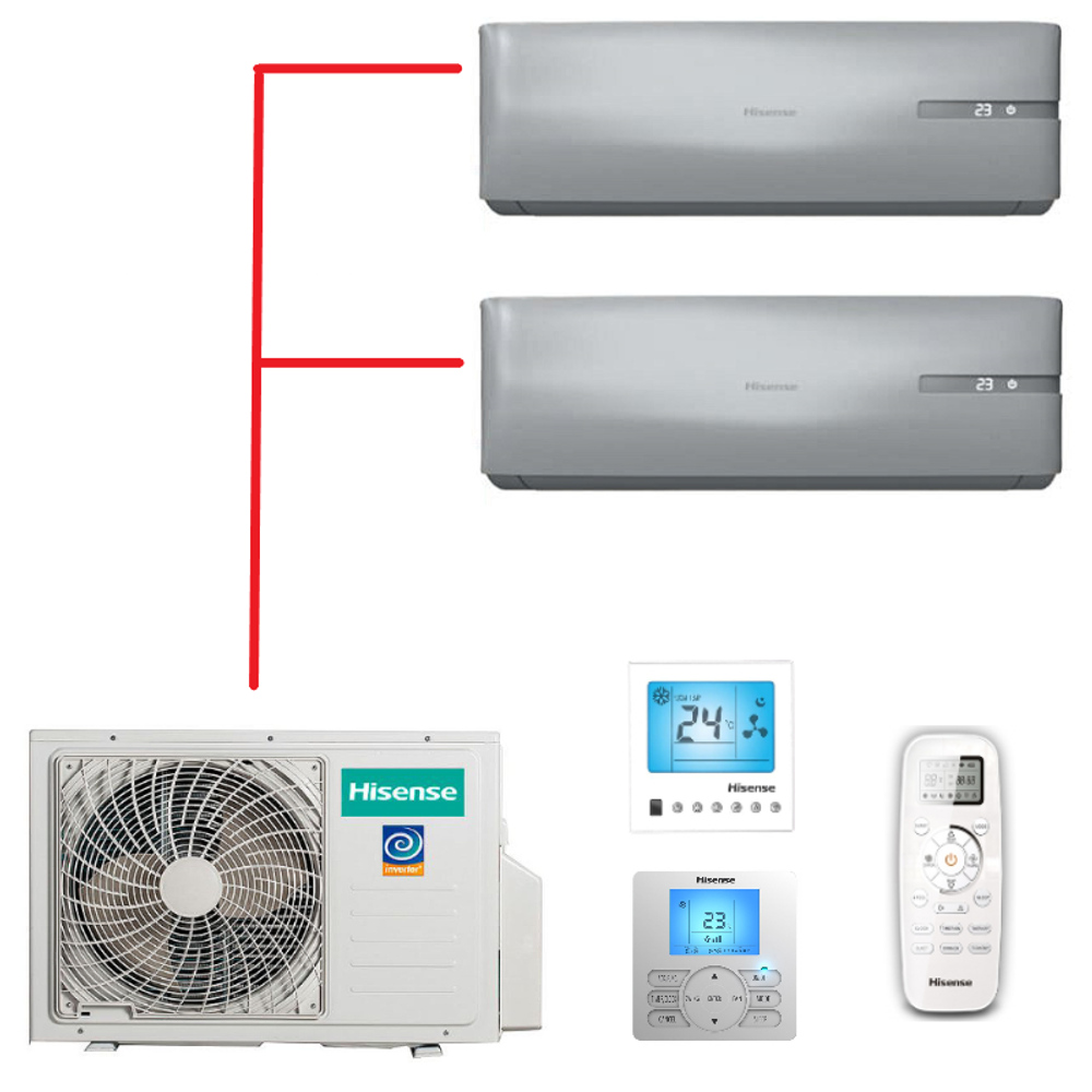 Мульти сплит-система Hisense на 2 комнаты (25+35 кв.м.) Silver