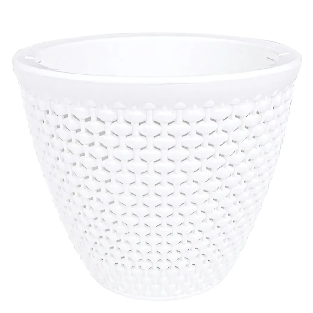 Кашпо для цветов пластиковое 2,25л d-17,5см «Ротанг» Белый/белый