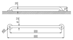 Поручень прямой Nofer 800 мм белый  схема