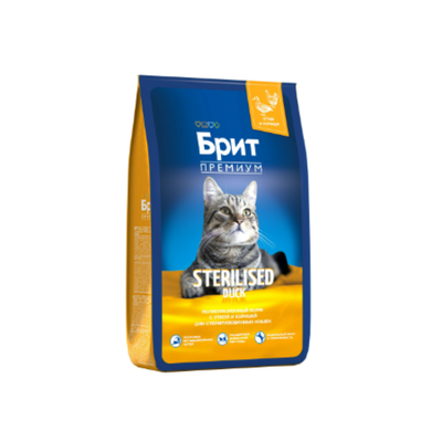 Сухой корм для стерилизованных кошек BRIT PREMIUM с уткой и курицей "Cat Sterilised Duck&Chicken", 8кг