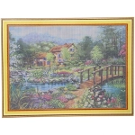 Алмазная мозаика на подрамнике с полным заполнением «МИР ЯРКИХ КРАСОК», домик у озера, 30*40см