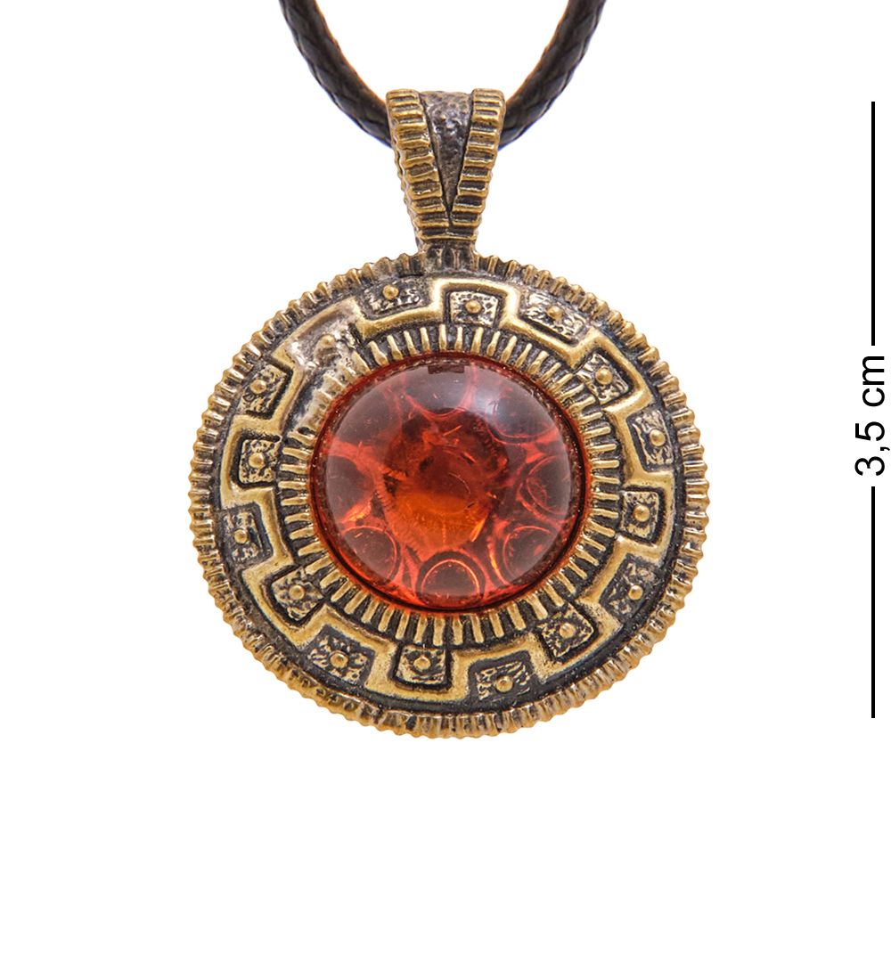 AM-3362 Подвеска «Жетон Летучая мышь» (латунь, янтарь)