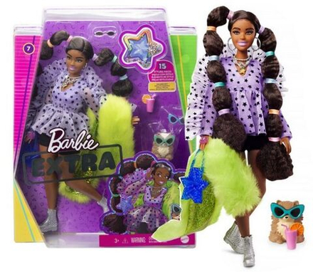 Кукла Mattel Barbie Extra - Экстра с длинными хвостиками на радужных резинках с собачкой - Барби GXF10