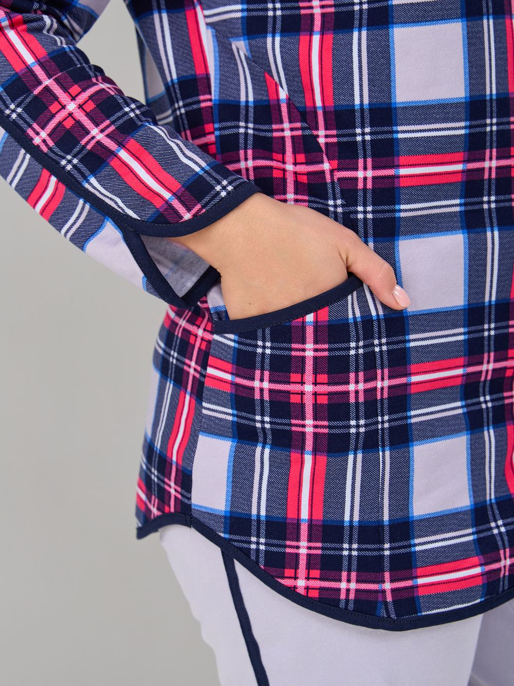 Пижама с брюками КБ-002/клеткасерая-малина