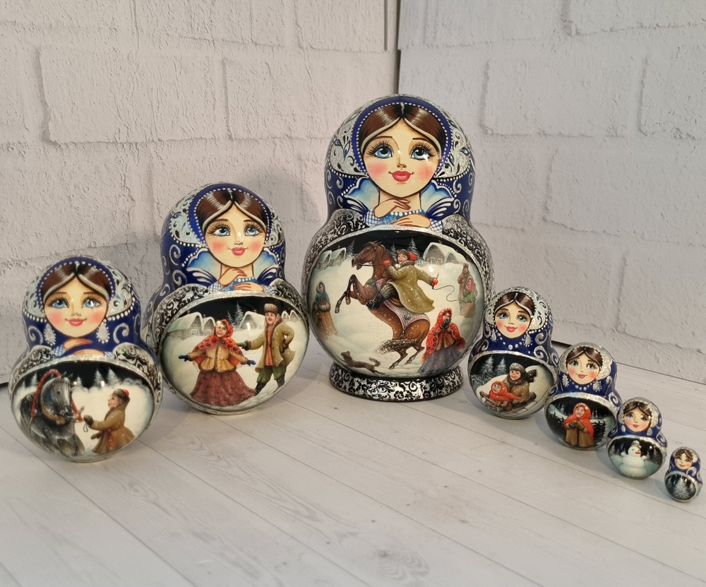 Матрешка 16см "Русская зима" 7 мест