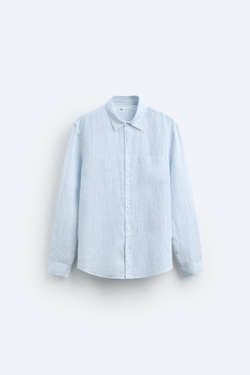 ZARA РУБАШКА ИЗ 100% ЛЬНА, СИНИЙ/БЕЛЫЙ