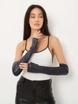 Перчатки длинные без пальцев кожаные