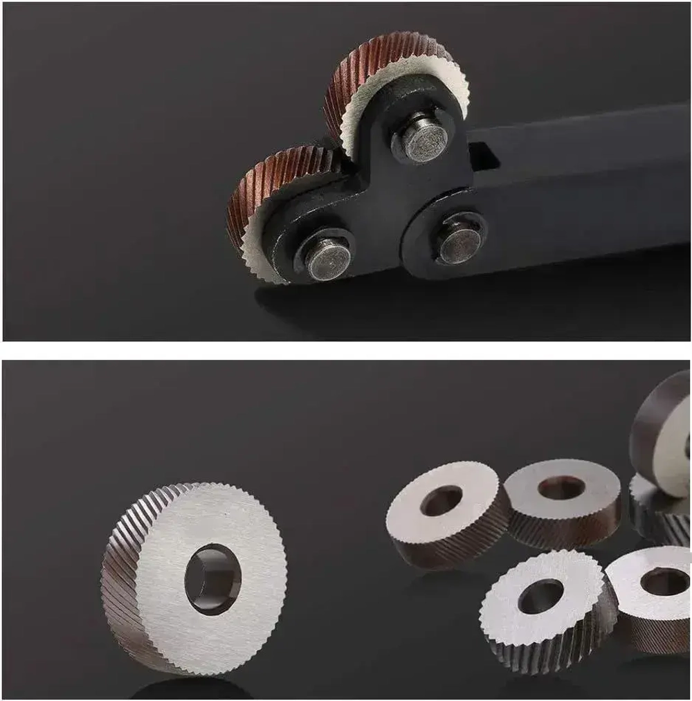 Державка для накатки косых рифлений / Набор инструментов со шкивом 25 мм для накатки на два колеса, 7 шт, для токарных станков