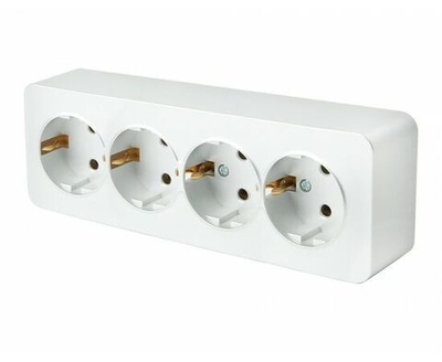 Розетка 4-местная с заземлением открытой установки, 250В, 16А, IP20, серия София, белый, MST16-14-01, STEKKER 49308
