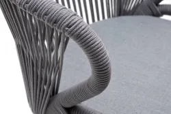 "Милан" стул плетеный из роупа, каркас алюминий белый муар, роуп светло-серый круглый, ткань светло-серая