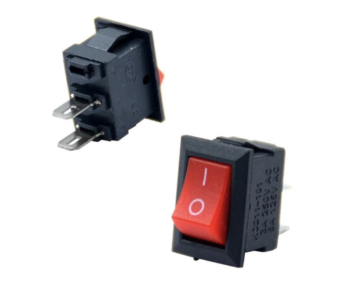 Рокерный (ON-OFF) выключатель, мини, прямоугольная, красная клавиша (1 шт.)