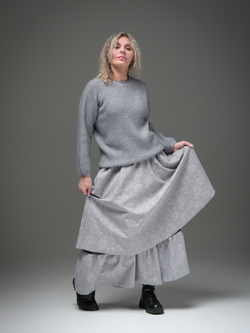 Юбка / в два яруса /серое кружево на трикотаже