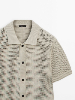 Massimo Dutti Кардиган с ажурным и пуговицами, бежевый