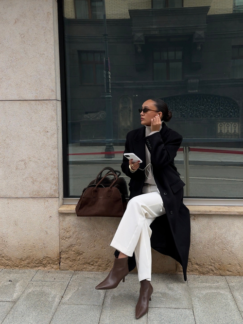 Пальто из смесовой шерсти однобортное черное