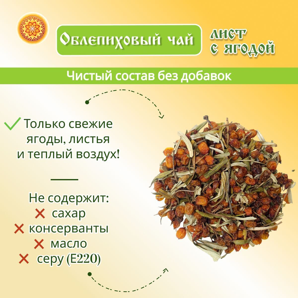 Облепиховый чай. Лист с ягодой. Крафтовая упаковка.