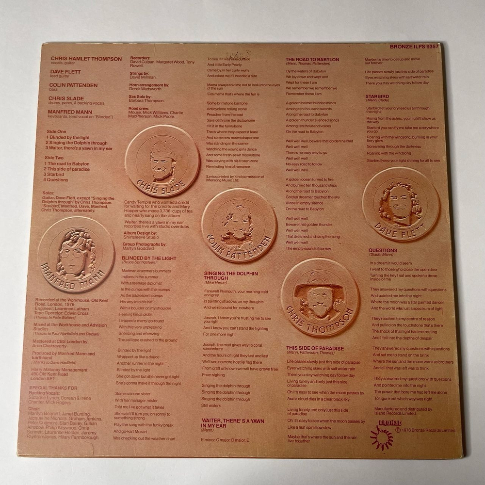 Винтажная виниловая пластинка LP Manfred Mann Earth Band The Roaring Silence (UK 1976) Blinded By The Light