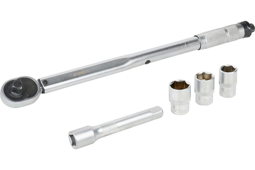 Динамометрический ключ 1/2" 40-210 Нм длина ключа 465 мм в кейсе с удлинителем и торцевыми головками AIRLINE ATBN011