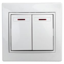 Выключатель Intro Plano 1-105-01 двухклавишный с подсветкой, 10А-250В, IP20, СУ, Plano, белый | Intro Plano Белый