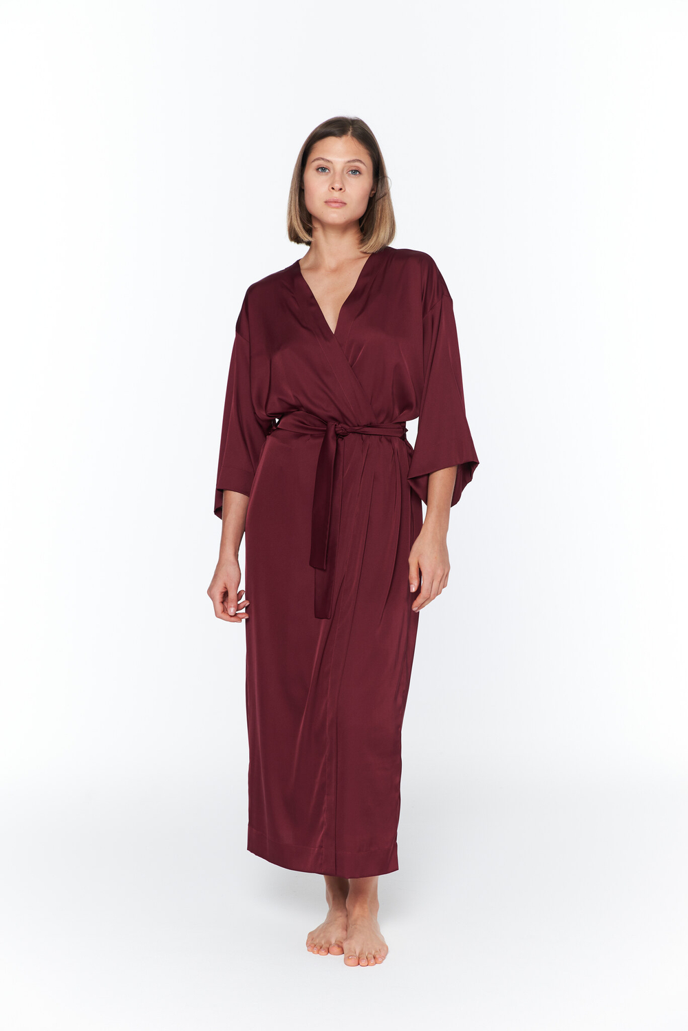 Шелковый халат-кимоно бордо