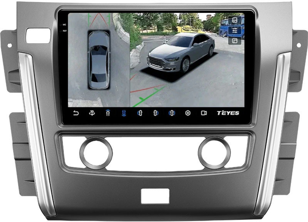 Магнитола Nissan Patrol Y62 2010-2019 (экран климата внизу) - Teyes CC3-2K-360 на Android 10, 2K QLED, 6Гб+128Гб, CarPlay, 4G SIM-слот, 4 камеры в комплекте