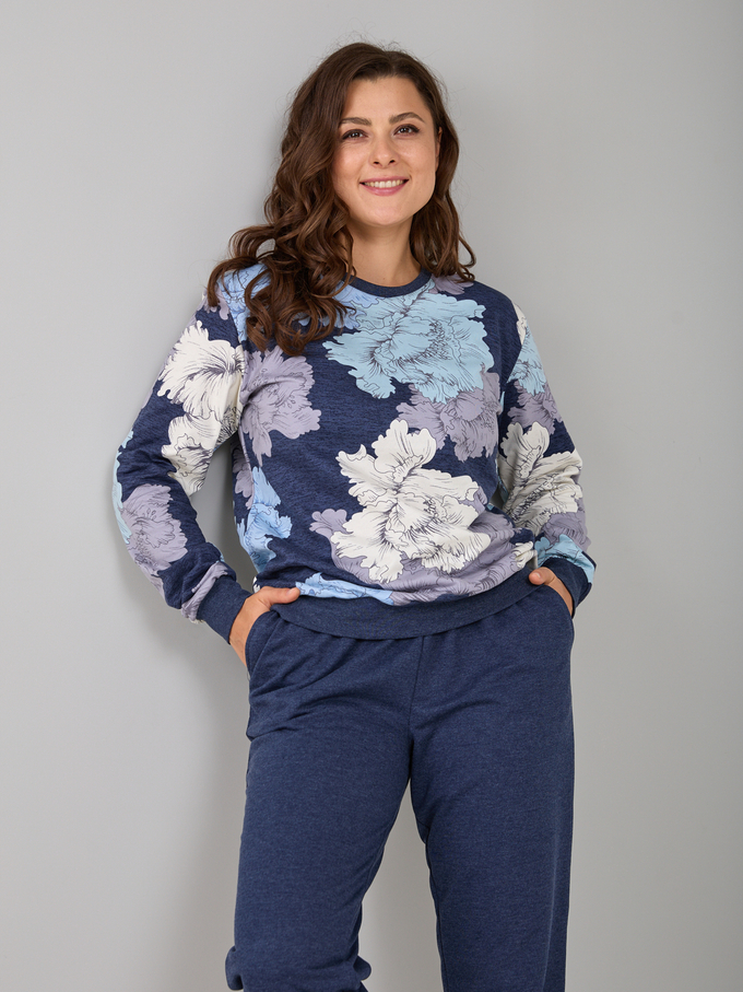 Костюм с брюками КБ-90М/синиймеланж-цветок