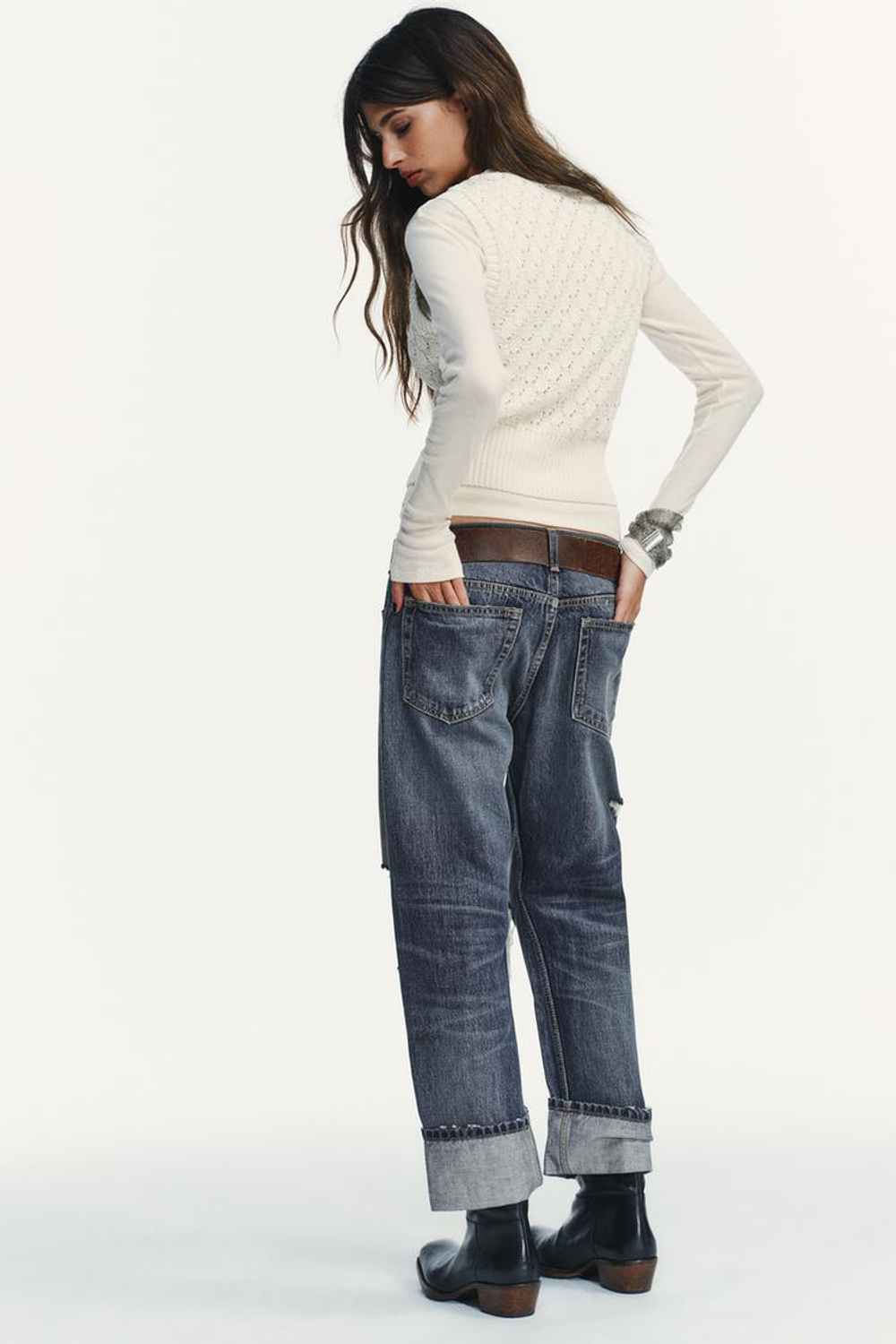 ZARA КОМБИНИРОВАННЫЙ ЖИЛЕТ, ЭКРЮ