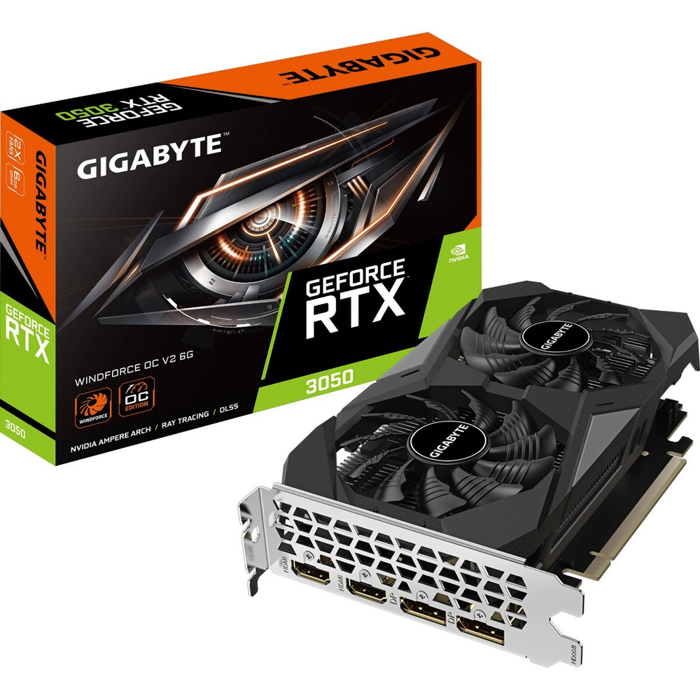 Видеокарта GIGABYTE GeForce RTX™ 3050 WINDFORCE OC V2 6G GDDR6 96-bit, 1477 МГц