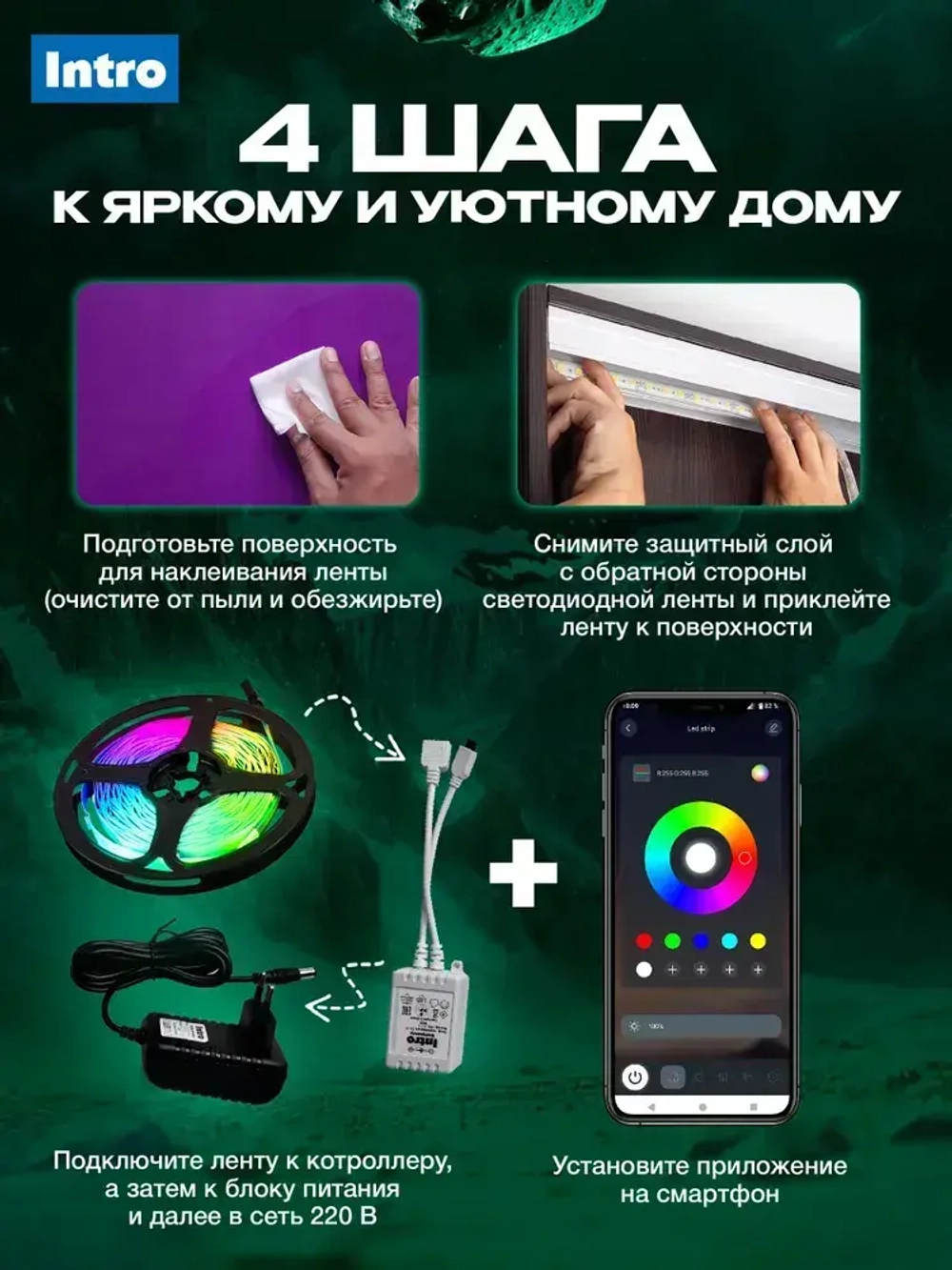 Светодиодная лента RGB 24 В ЭРА 5050Kit умная с пультом и блоком питания, 10 м, 12 Вт