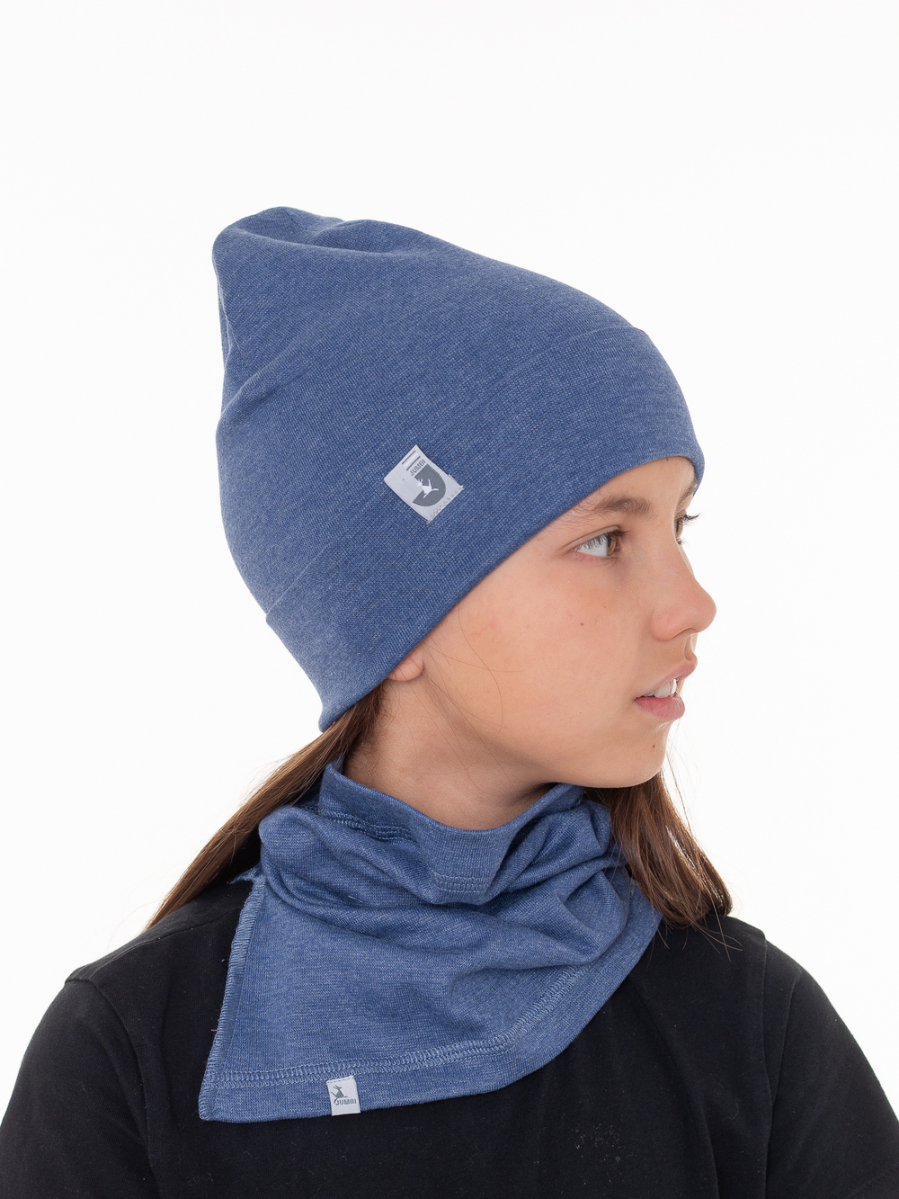 Комплект Шапка трикотажная + снуд (Синий меланж) РИО*
