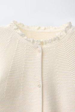 ZARA КАРДИГАН С КРУЖЕВНЫМИ ВСТАВКАМИ, ЭКРЮ