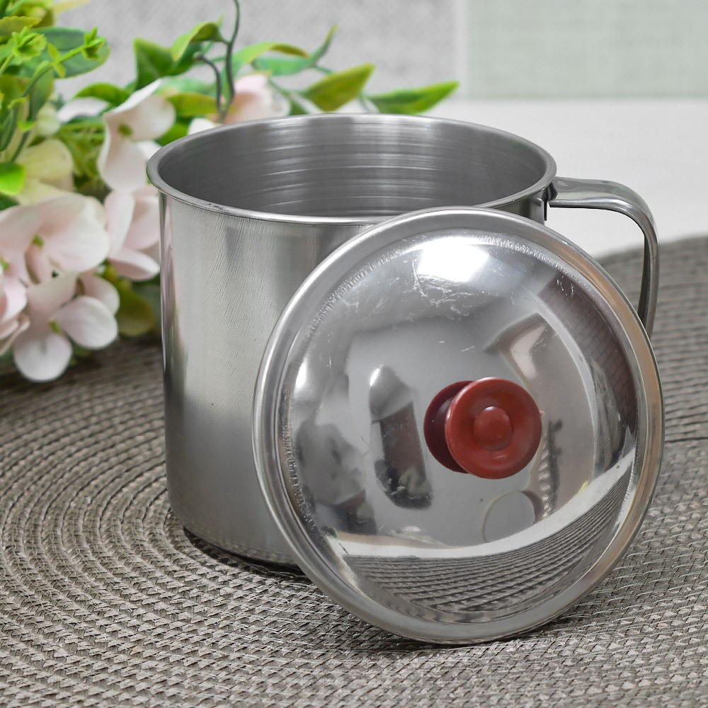 Кружка 9см нерж с крышкой, 02-0018