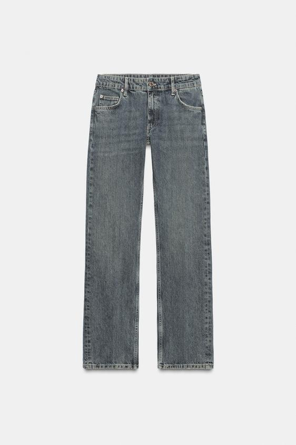 ZARA ДЖИНСЫ ПРЯМОГО КРОЯ С НИЗКОЙ ПОСАДКОЙ — ZW COLLECTION, ЛИНЯЛЫЙ СИНИЙ