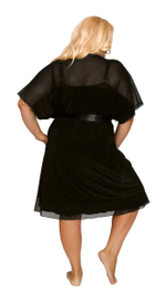 Пеньюар с короткими рукавами и атласным поясом (Размер: L) (Цвет: черный)