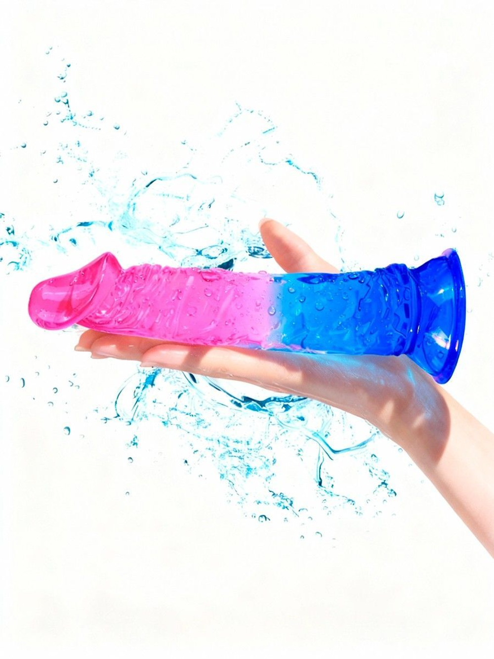 Яркий розово-синий фаллоимитатор с присоской (Цвет: розовый с синим)