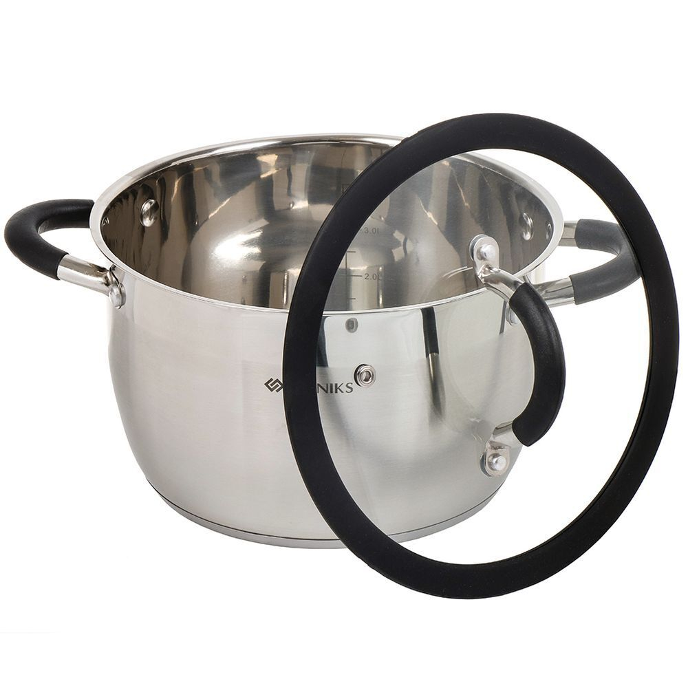 Кастрюля нерж, 4.9 л, с крыш, крышка стекло, кругл, Daniks, Орландо, GS-01435-22CA, индукц